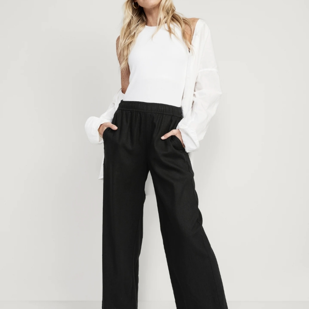 NWT - Old Navy High Waisted Linen Blend Wide Leg Pants, Black, M.